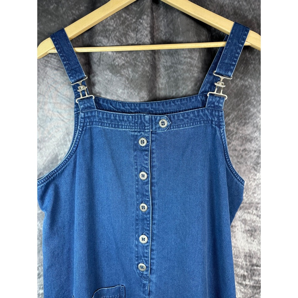 Vintage Denim Overall Pinafore Dress Women XL Maxi Blue Cotton Lyocell - Picture 3 of 11